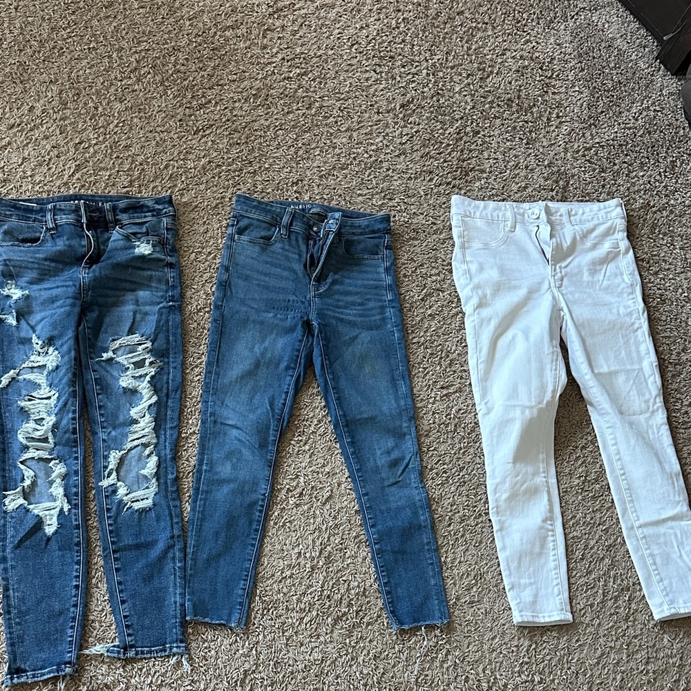 American Eagle Outfitters Blue and White Skinny Jeans